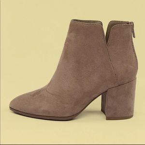 Faux suede side slit block heel booties